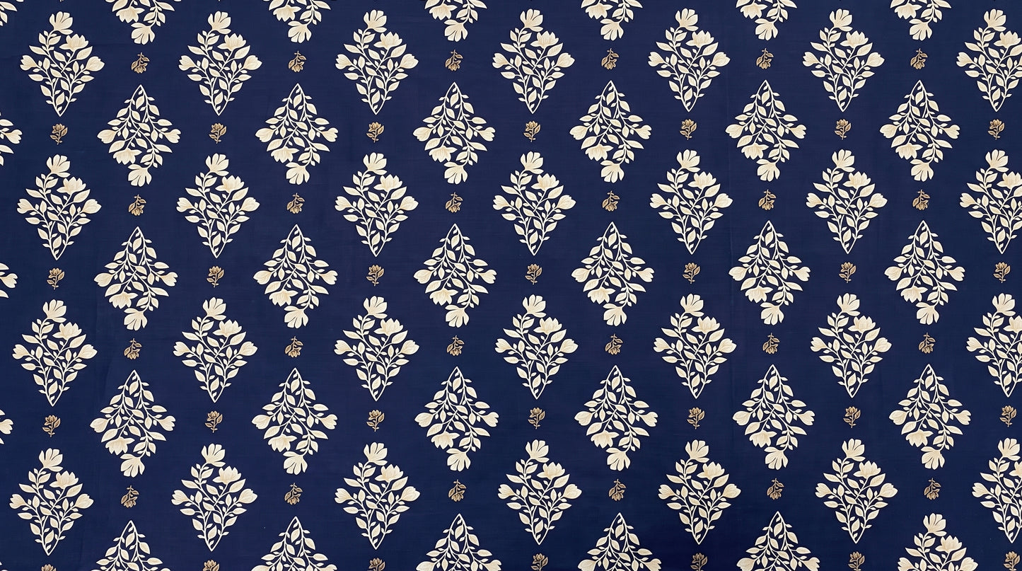 Navy Floral Damask Bed Sheet Set