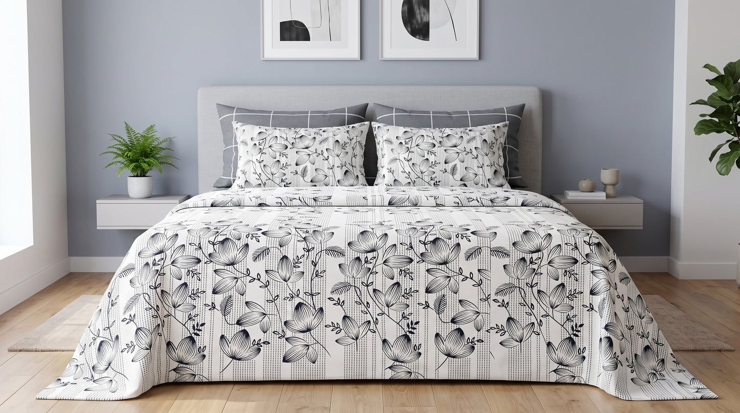 Charcoal Grid & Vine Bed Sheet Set