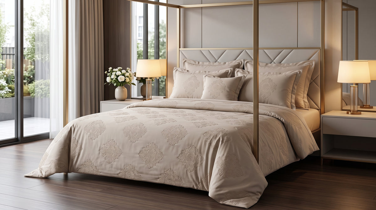 Royal Crest Beige Luxury Comforter Set