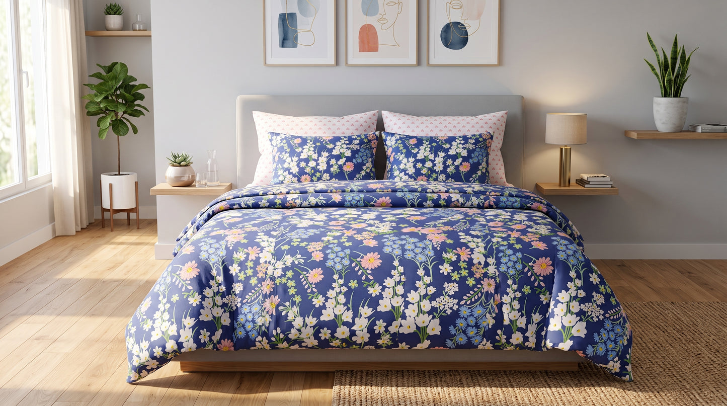 Royal Indigo Wildflower Duvet Cover Set