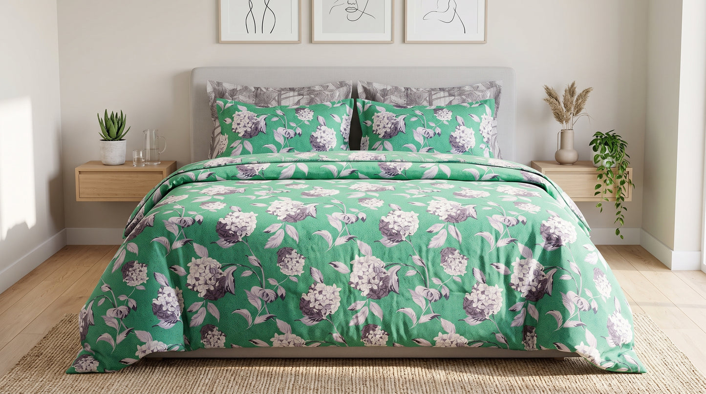 Emerald Hydrangea Garden Duvet Cover Set