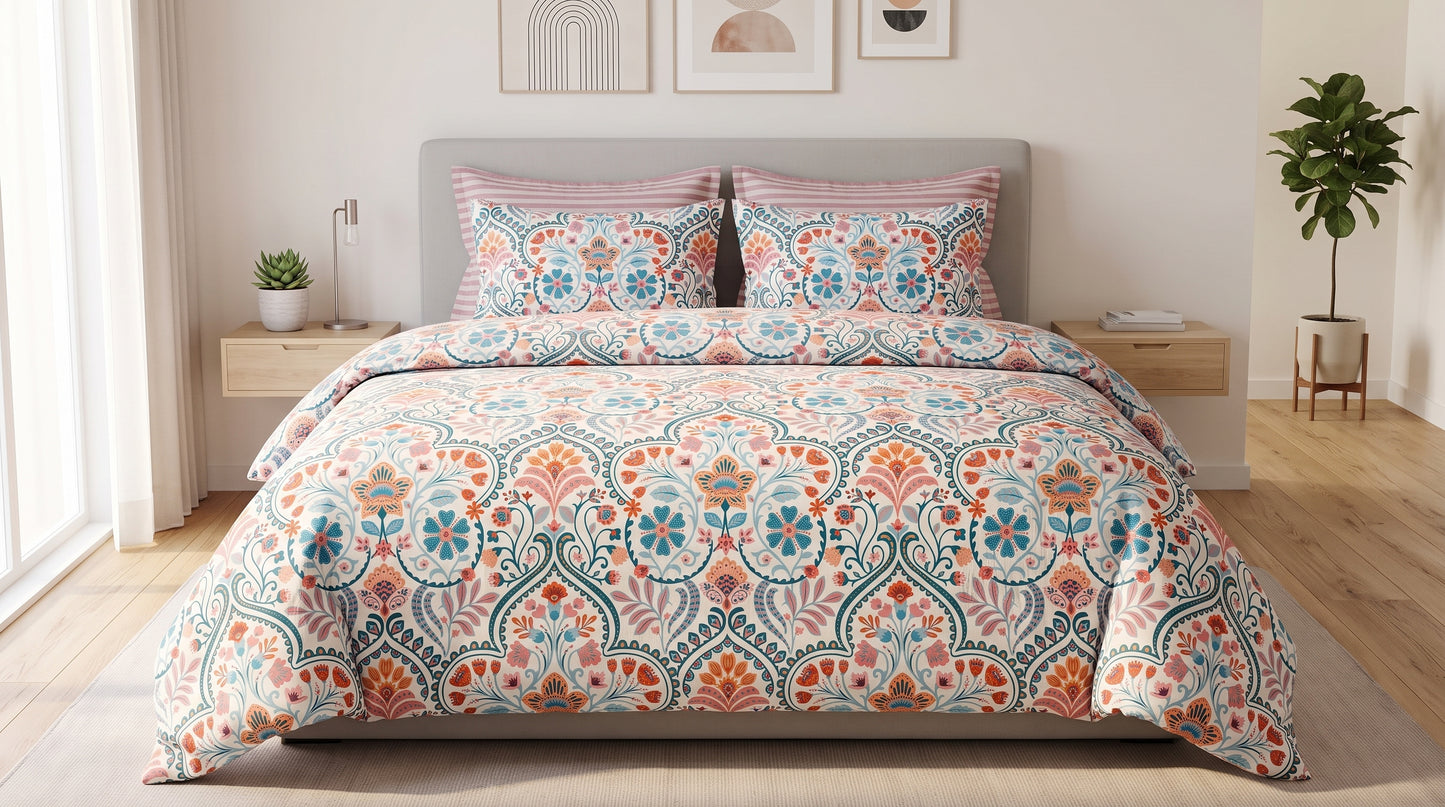 Boho Medallion Floral Duvet Cover Set