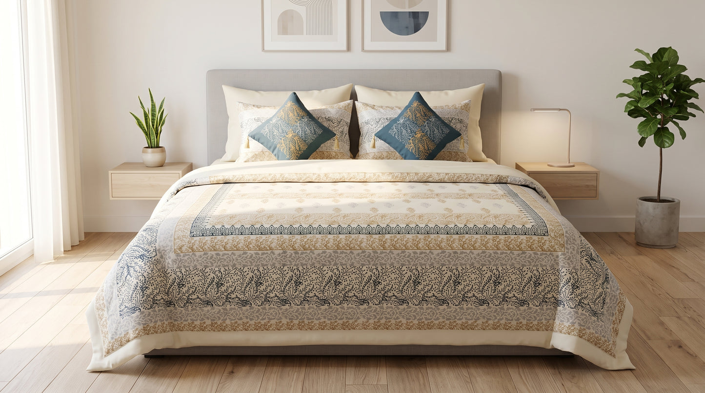 Royal Indigo & Gold Block Print Comforter Set
