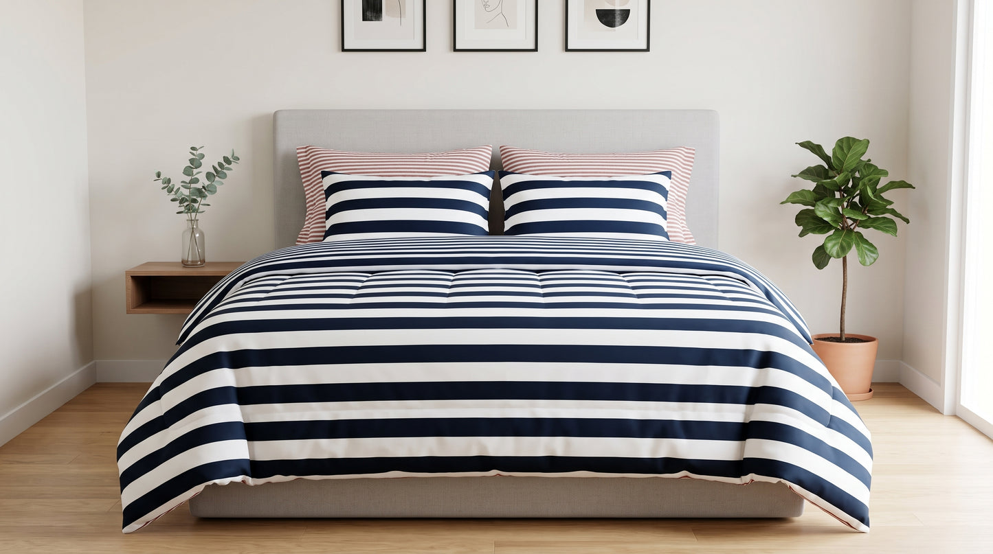 Harbor Blue & Coral Percale Duvet Cover Set