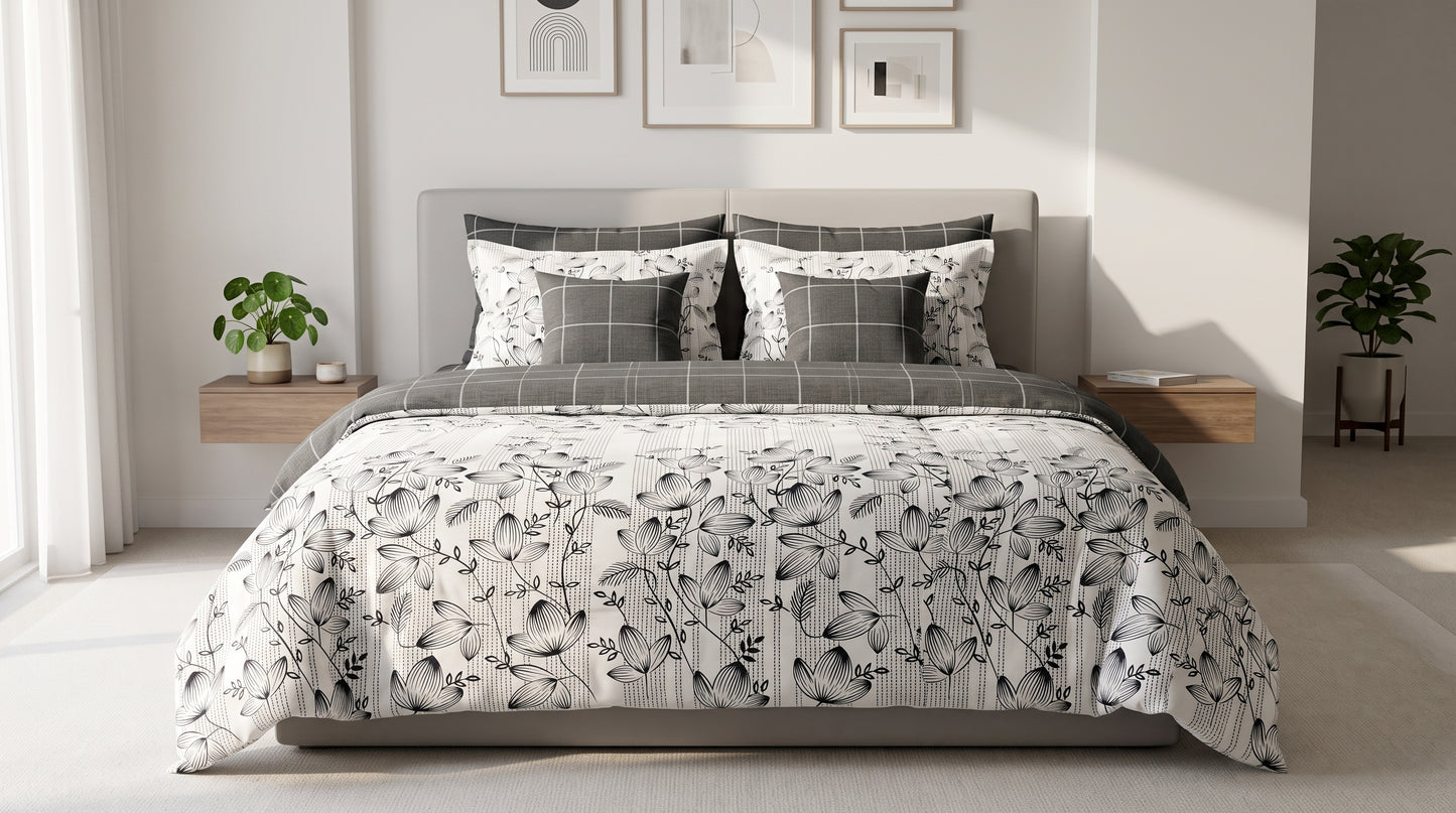 Charcoal Grid & Vine Duvet Cover Set