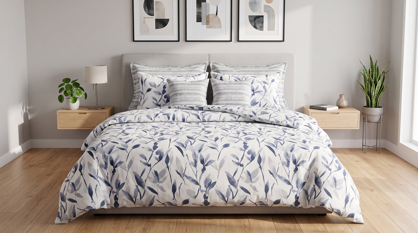 Watercolor Indigo Leaf Comforter Set