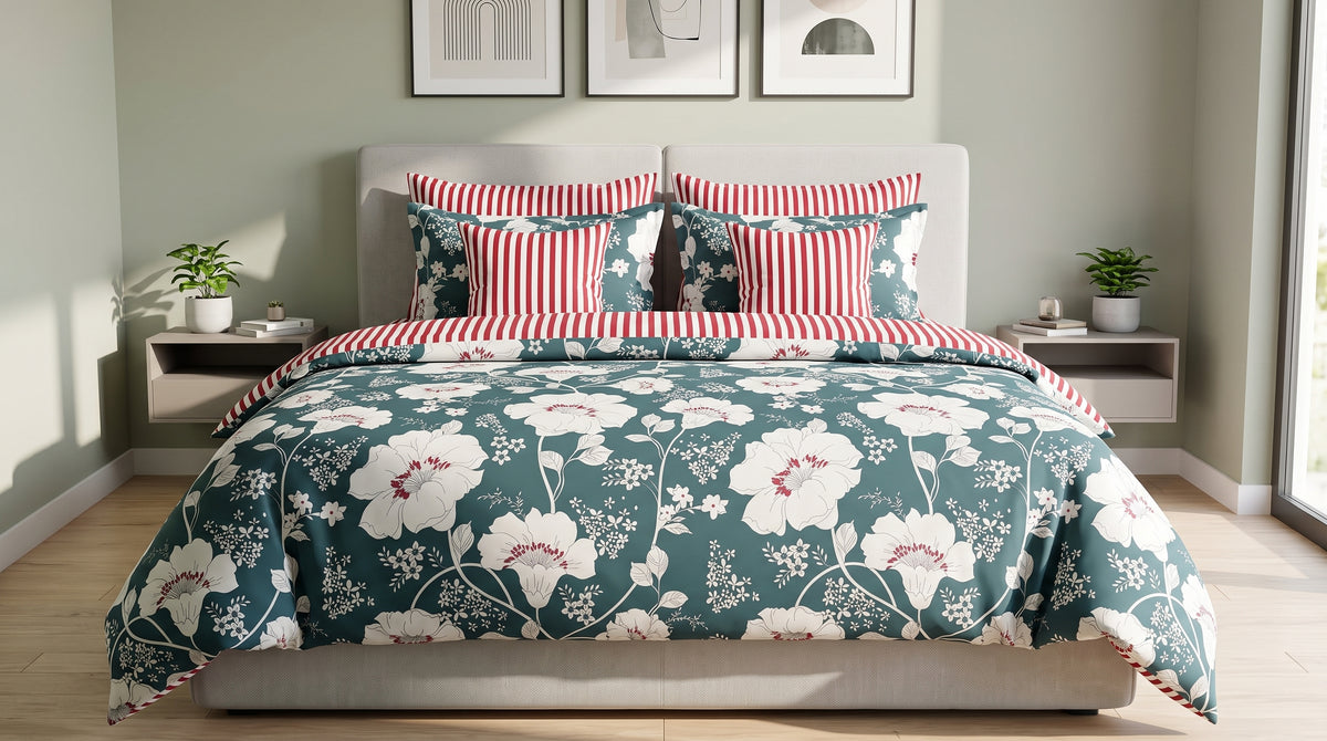 Vintage Ticking Meadow Duvet Cover Set