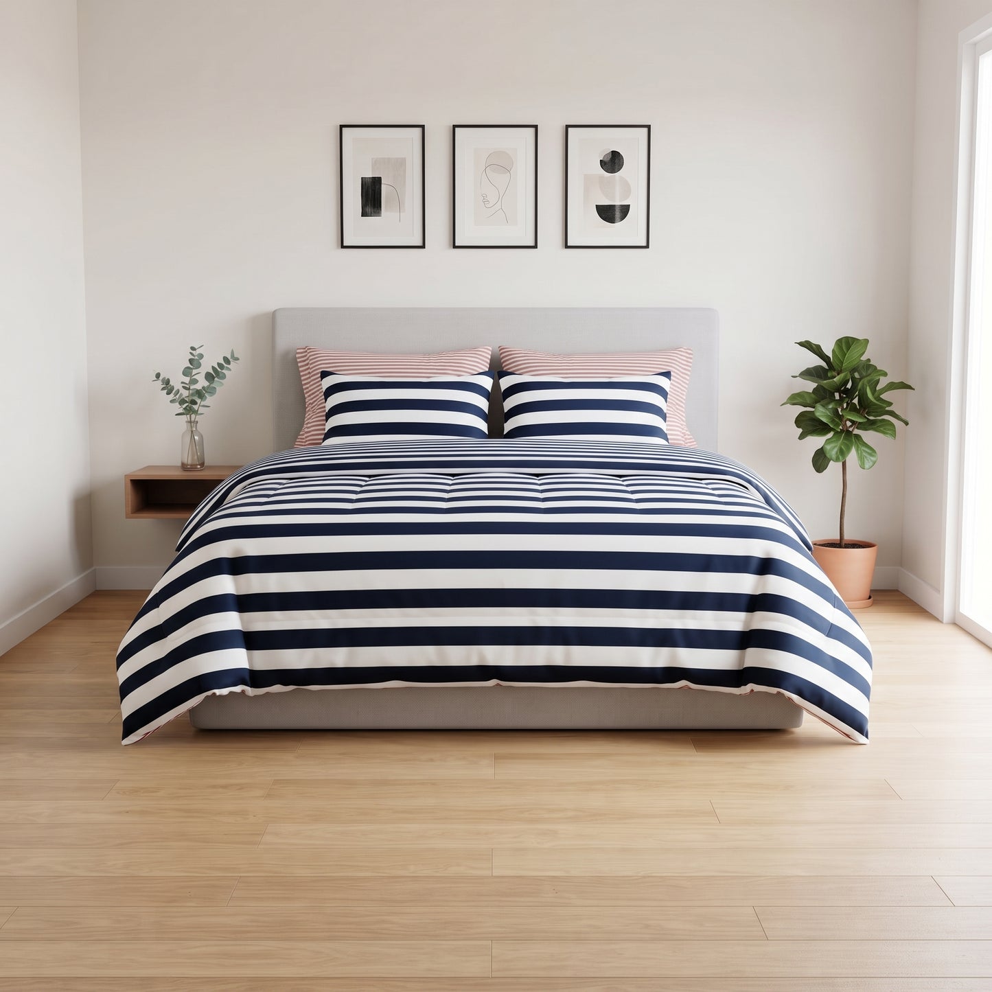 Harbor Blue & Coral Percale Duvet Cover Set