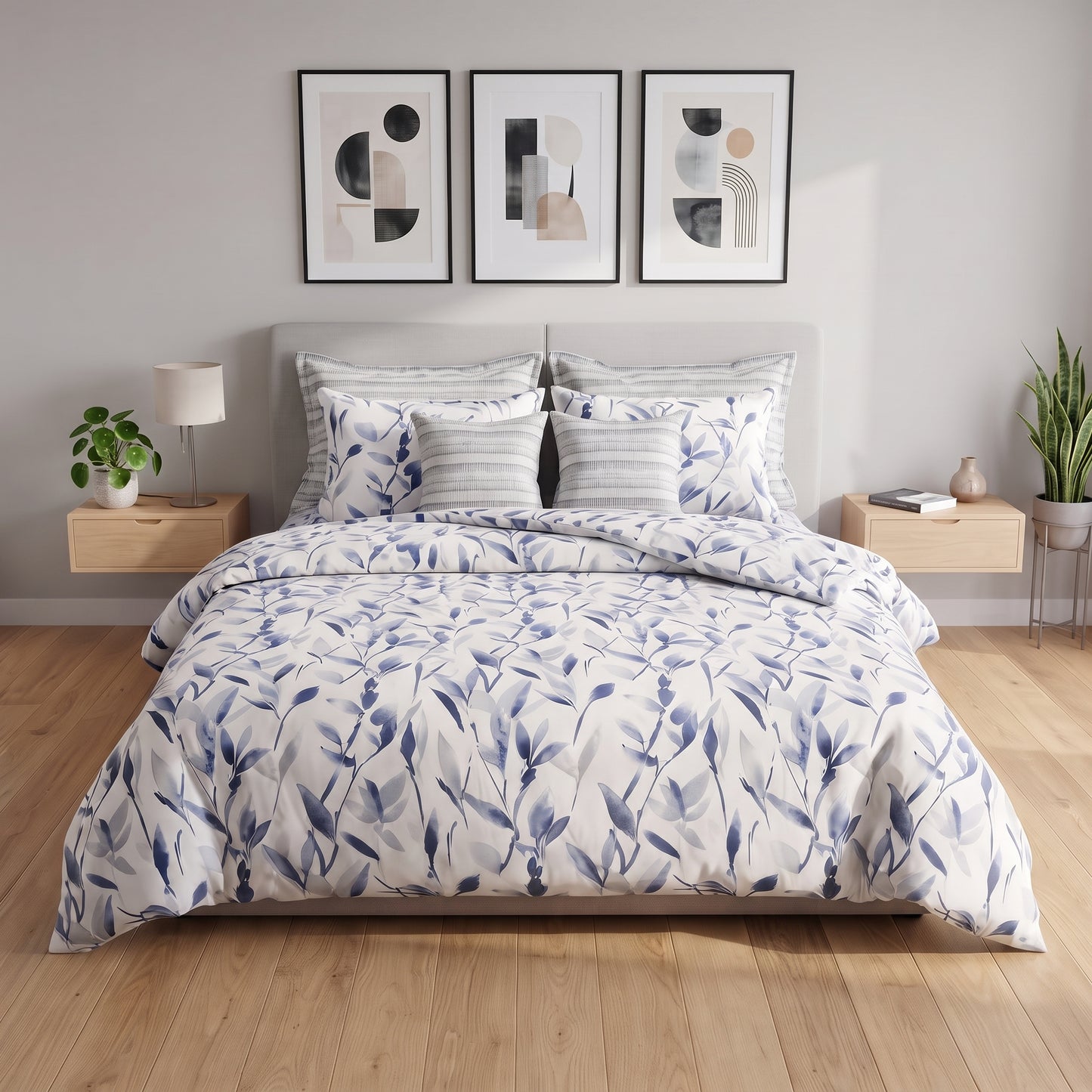 Watercolor Indigo Leaf Comforter Set