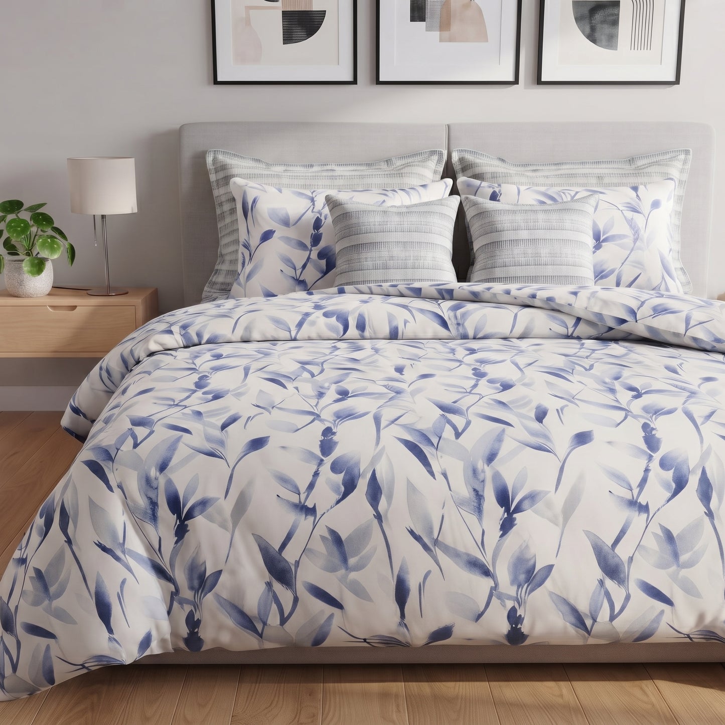 Watercolor Indigo Leaf Comforter Set