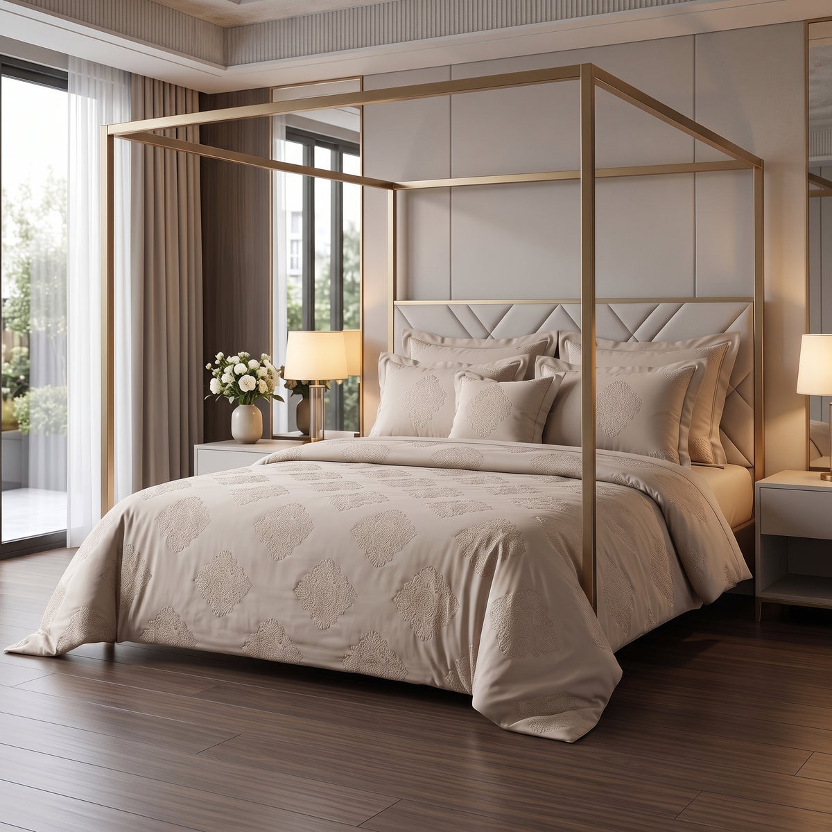 Royal Crest Beige Luxury Comforter Set