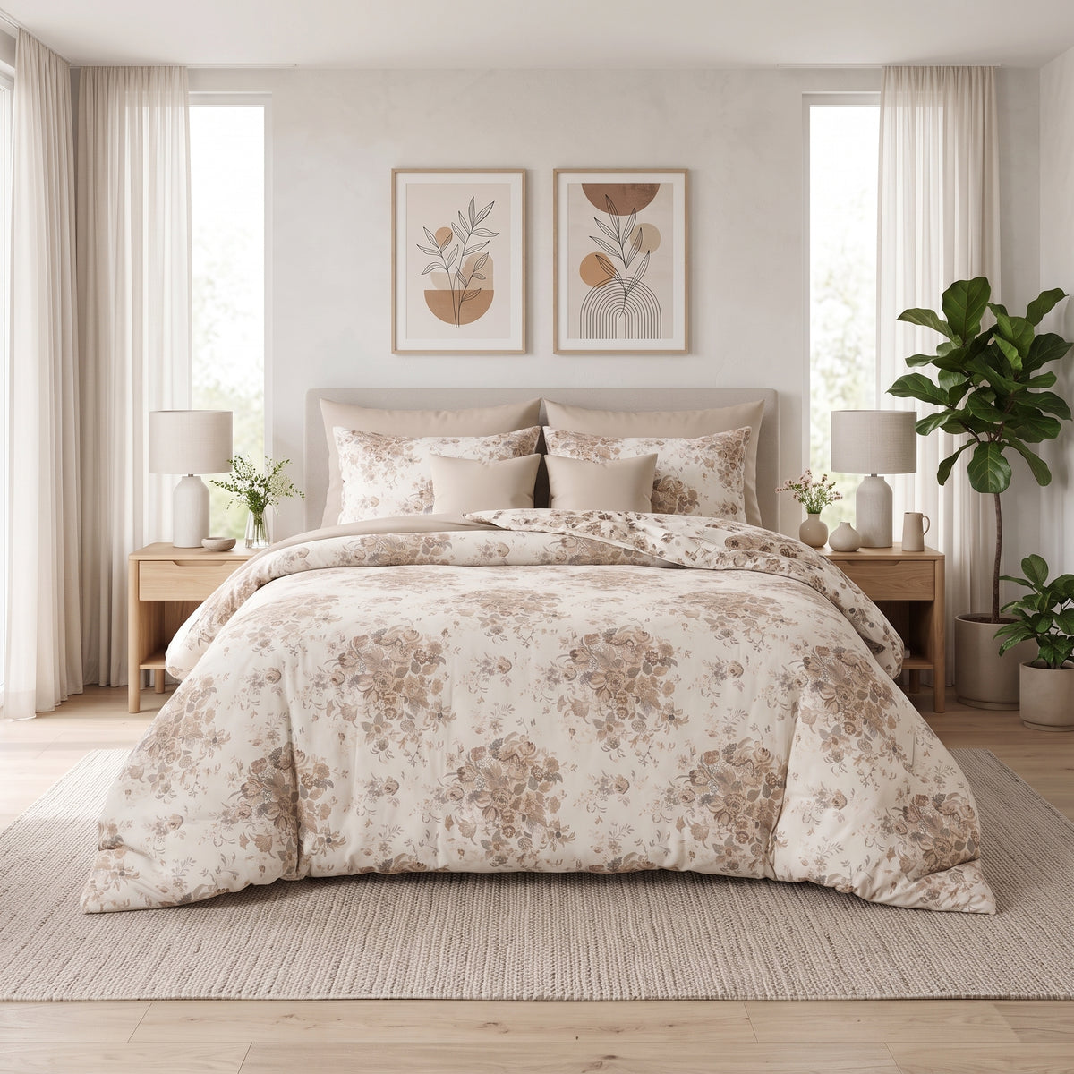 Toffee Bouquet & Beige Comforter Set