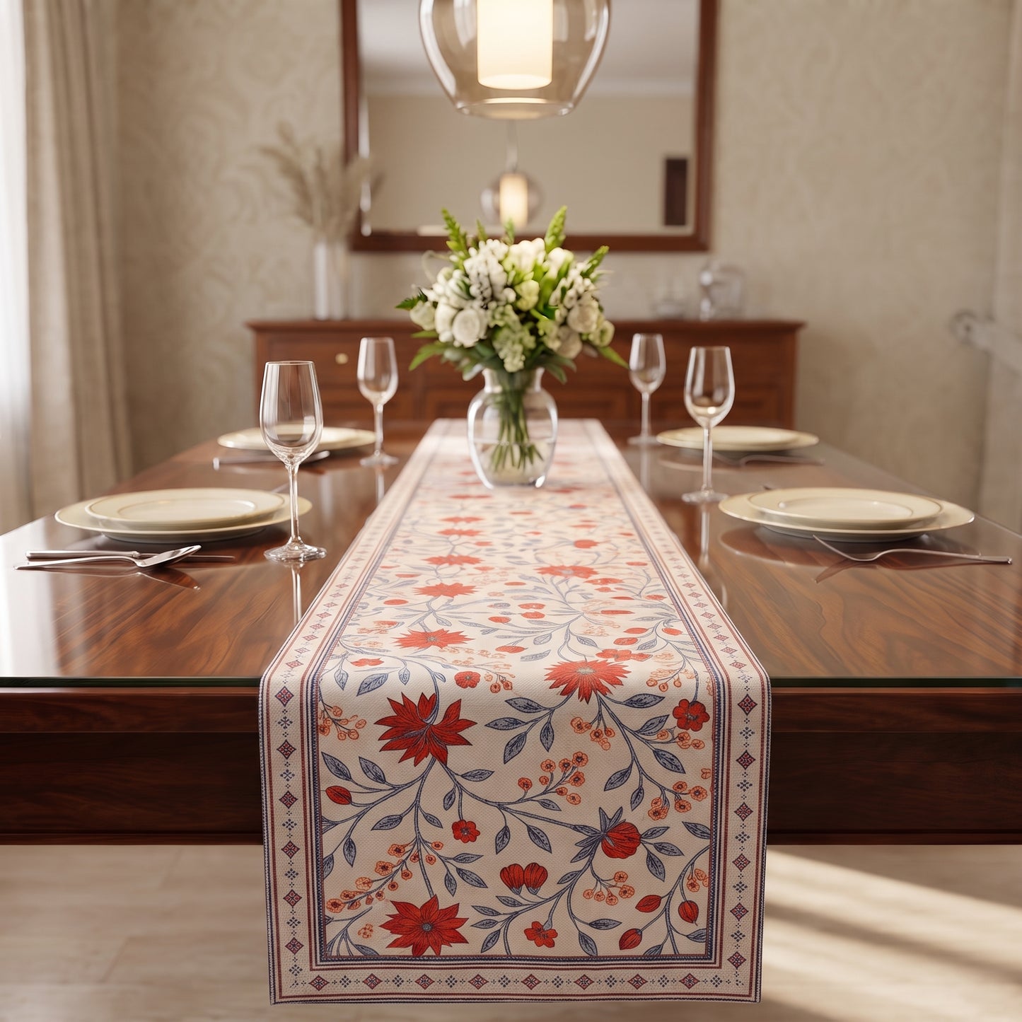 Terracotta Bloom Botanical Table Runner