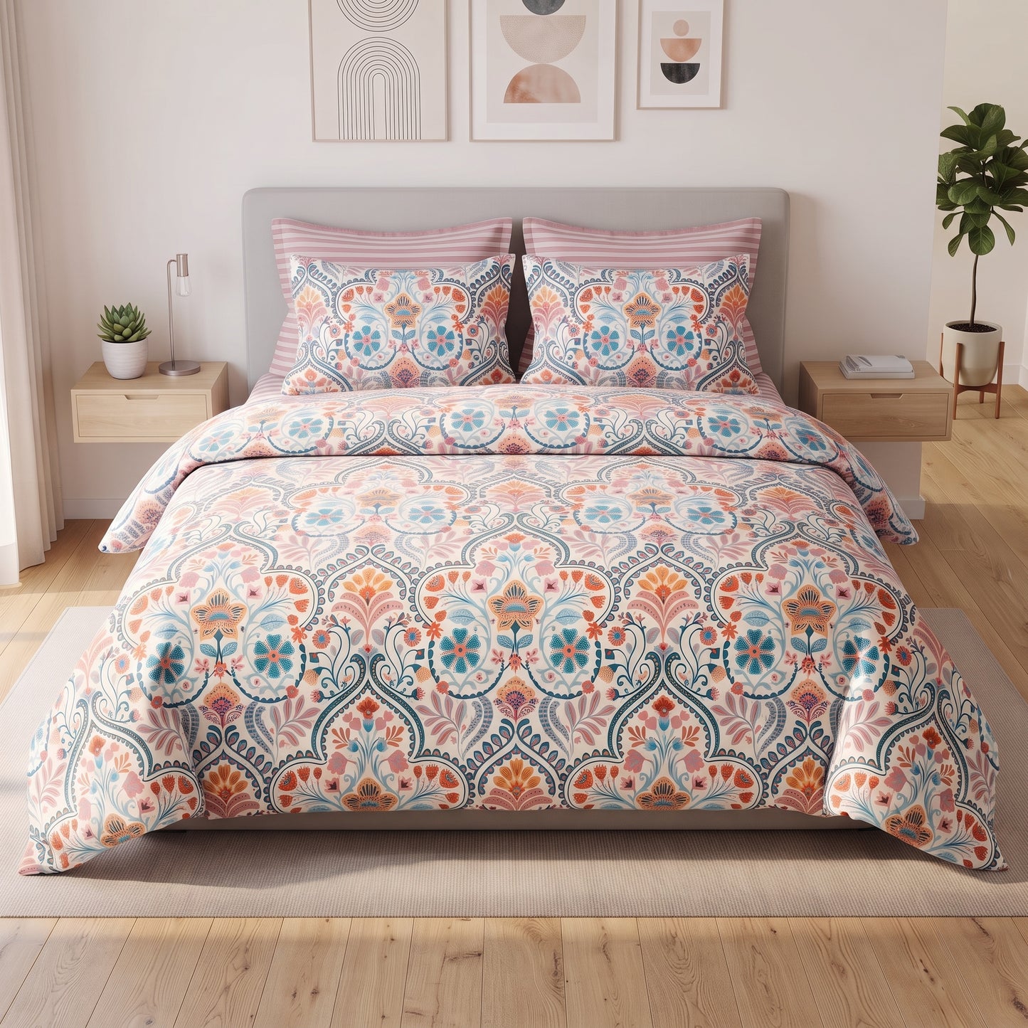 Boho Medallion Floral Duvet Cover Set