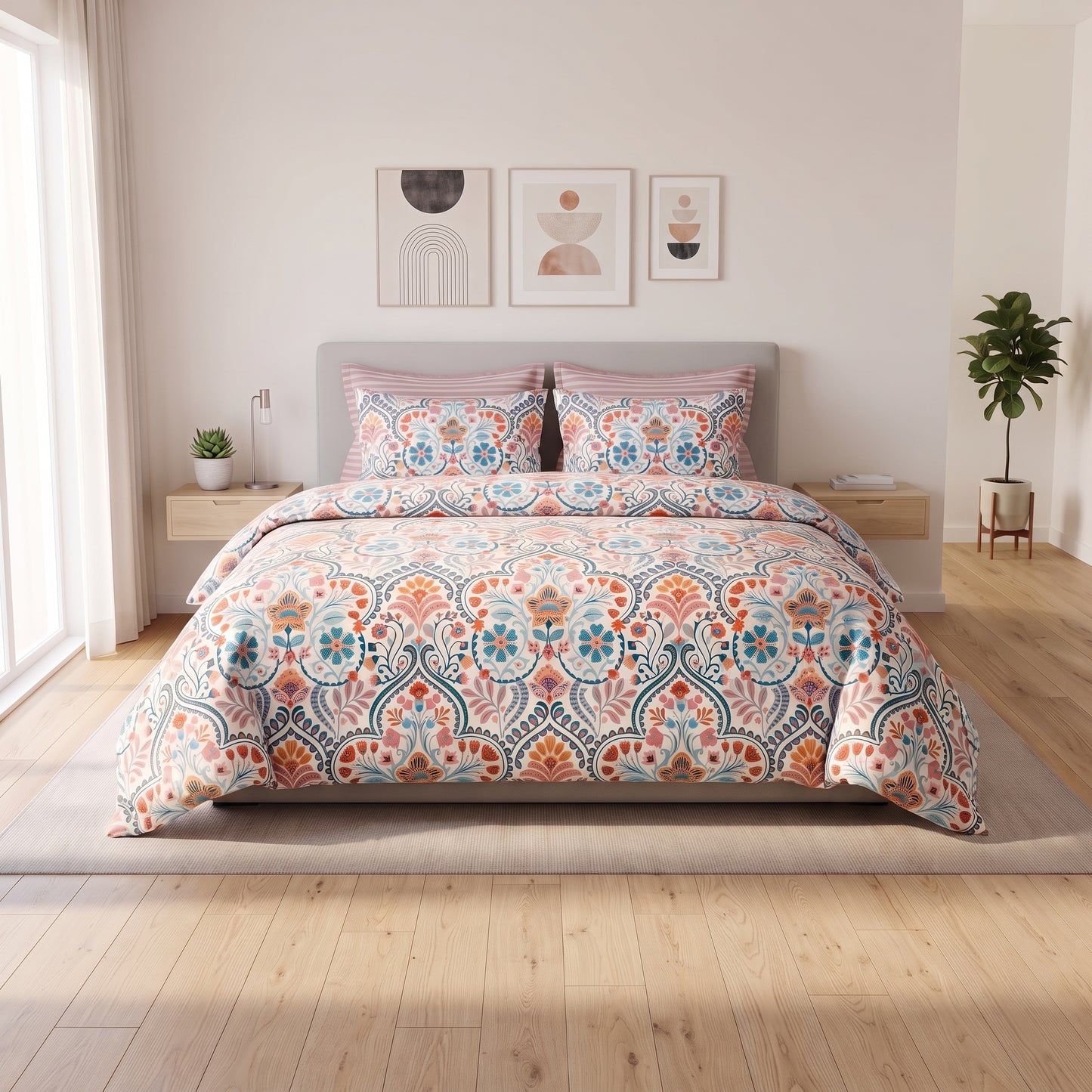 Boho Medallion Floral Duvet Cover Set