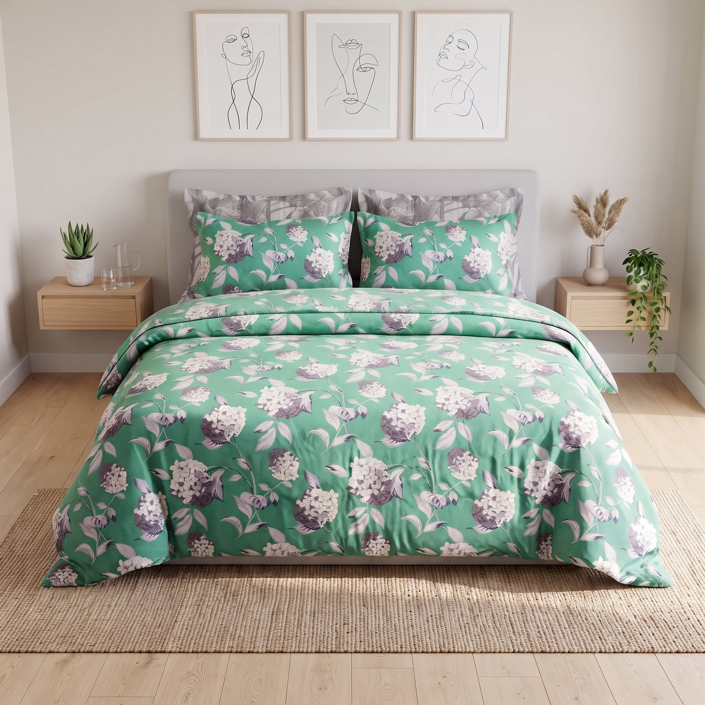 Emerald Hydrangea Garden Duvet Cover Set