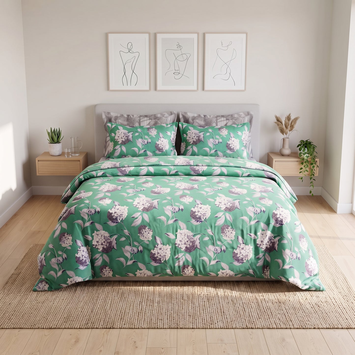 Emerald Hydrangea Garden Duvet Cover Set