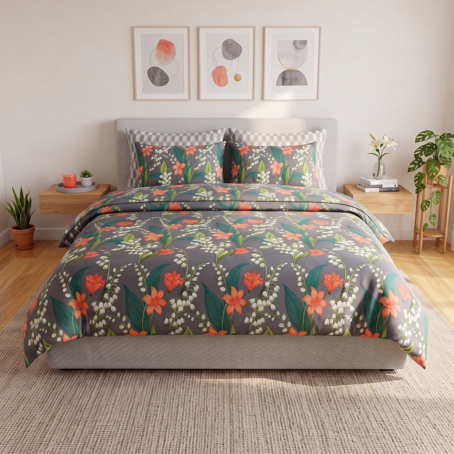 Charcoal Lily of the Valley Duvet Cover Set