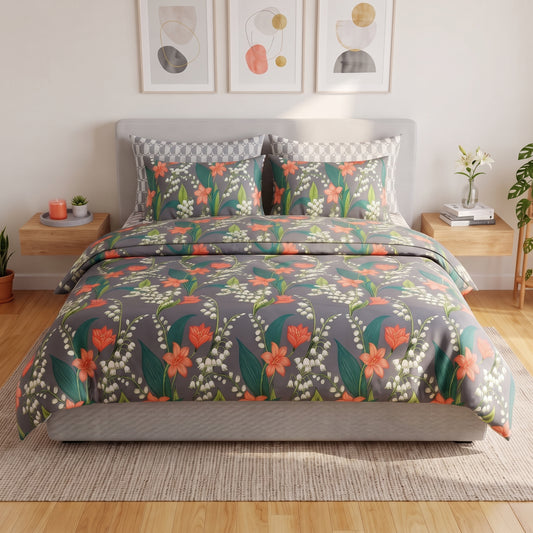 Charcoal Lily of the Valley Comforter Set