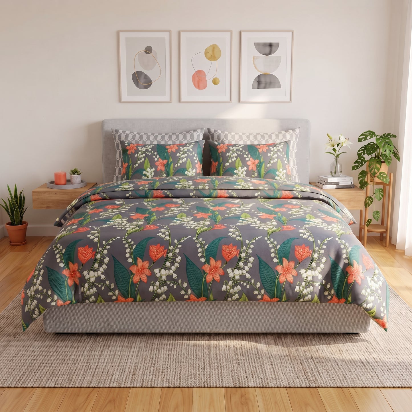 Charcoal Lily of the Valley Duvet Cover Set