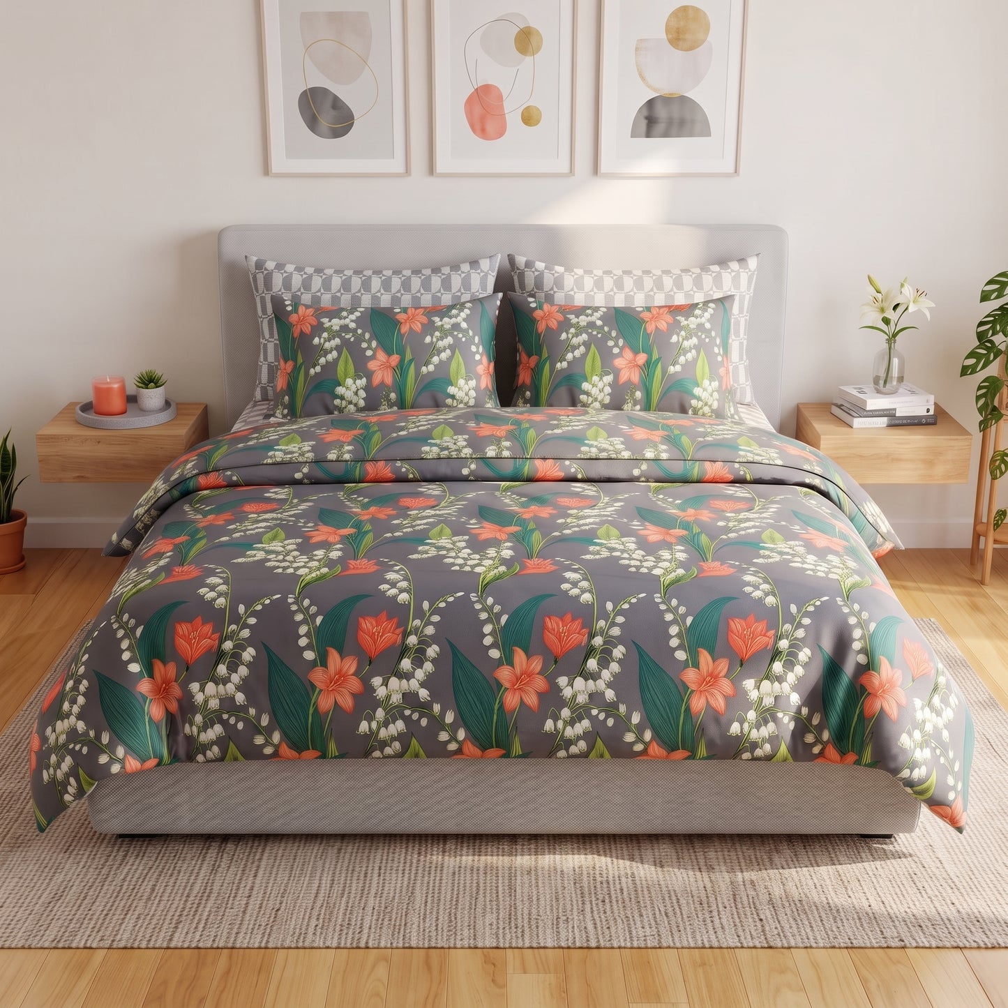 Charcoal Lily of the Valley Duvet Cover Set