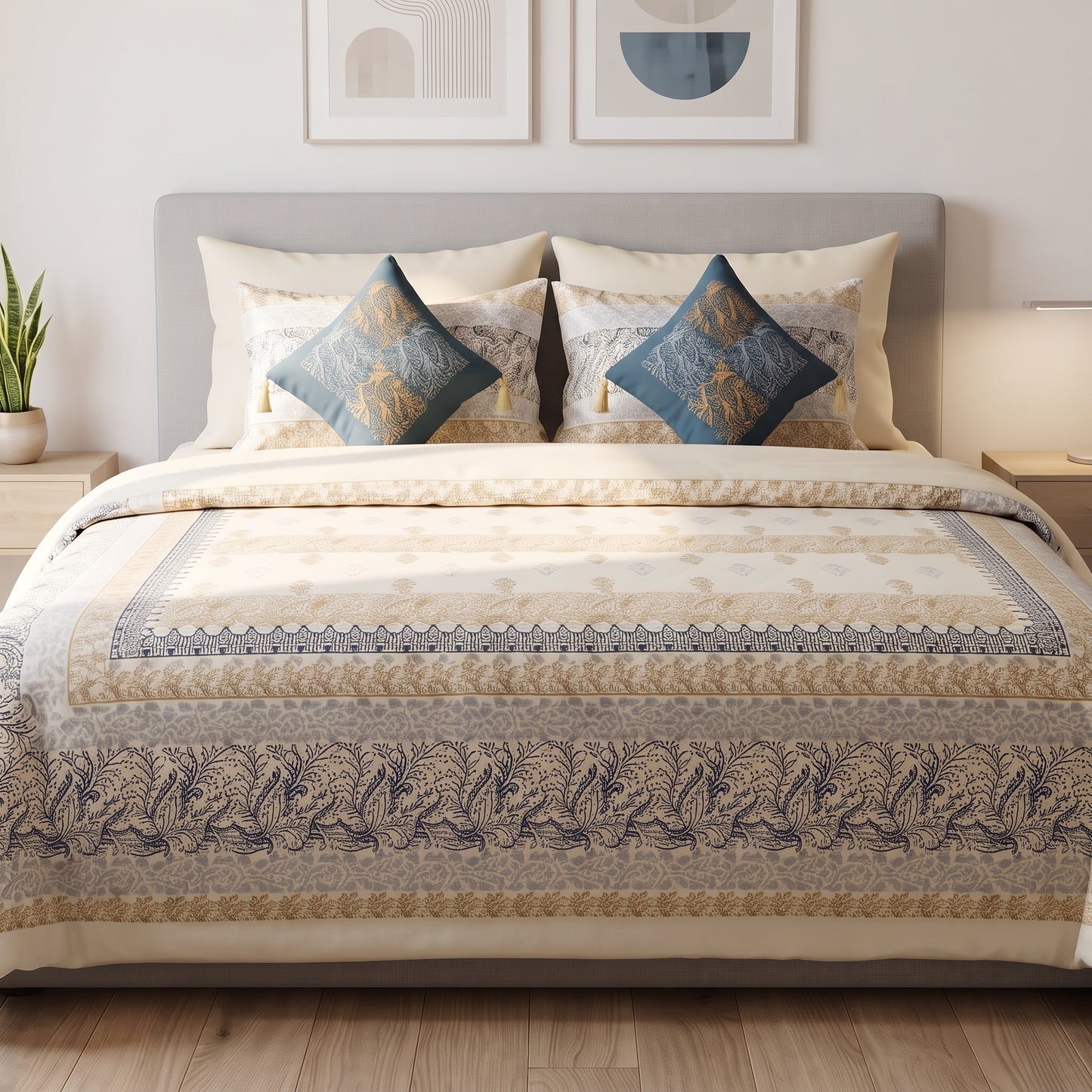 Royal Indigo & Gold Block Print Comforter Set