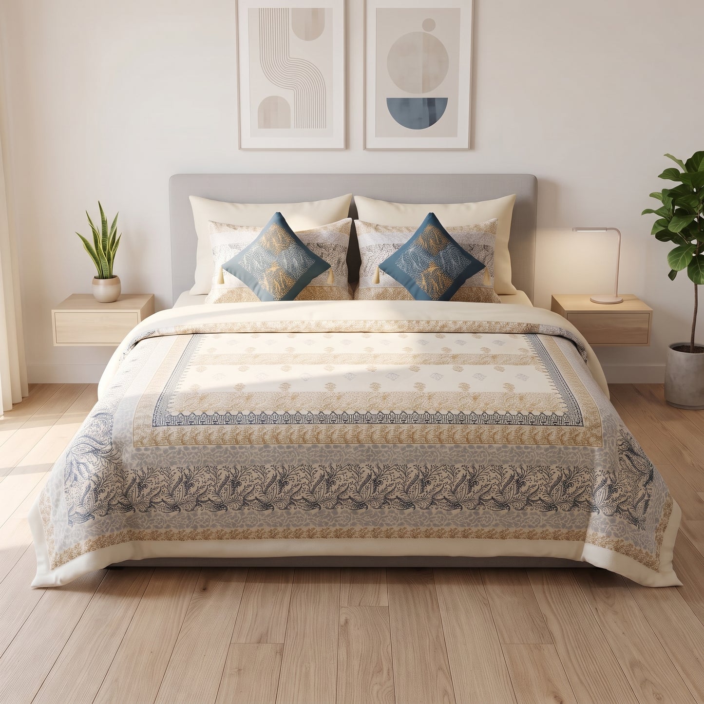 Royal Indigo & Gold Block Print Comforter Set