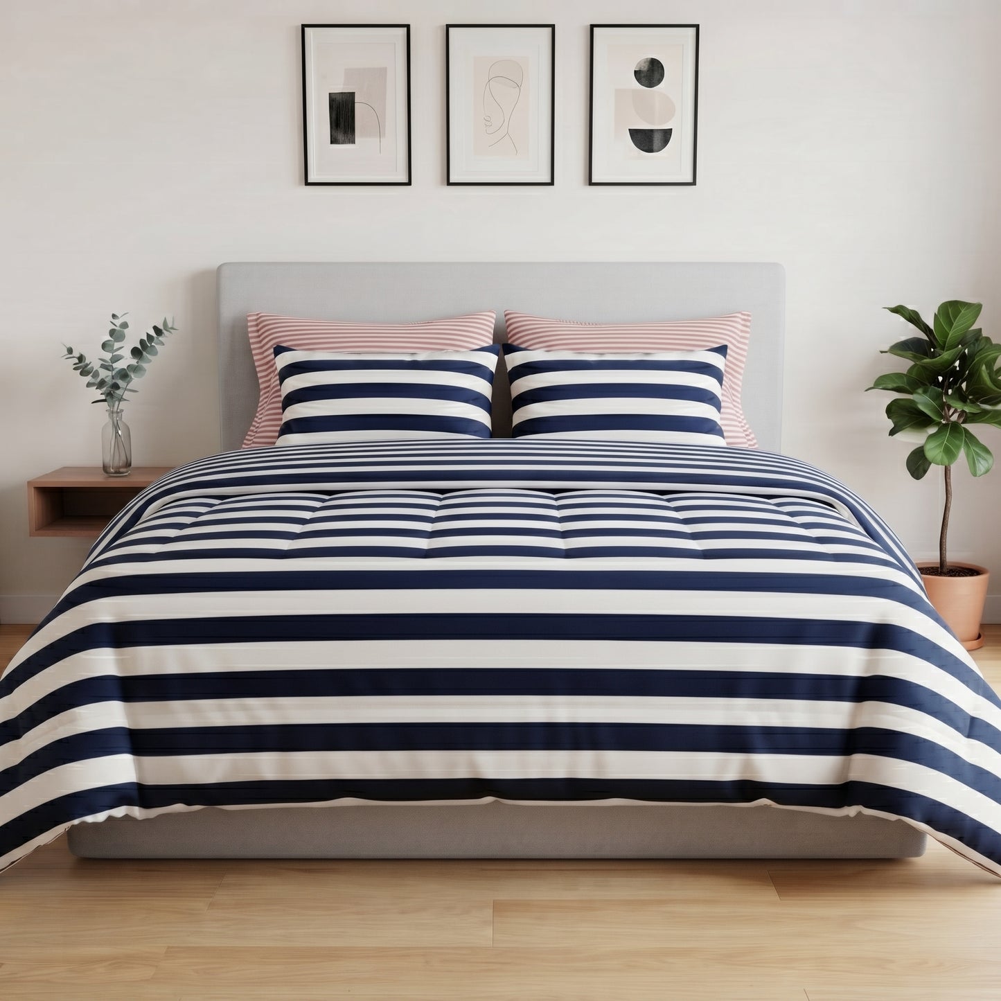 Harbor Blue & Coral Percale Duvet Cover Set
