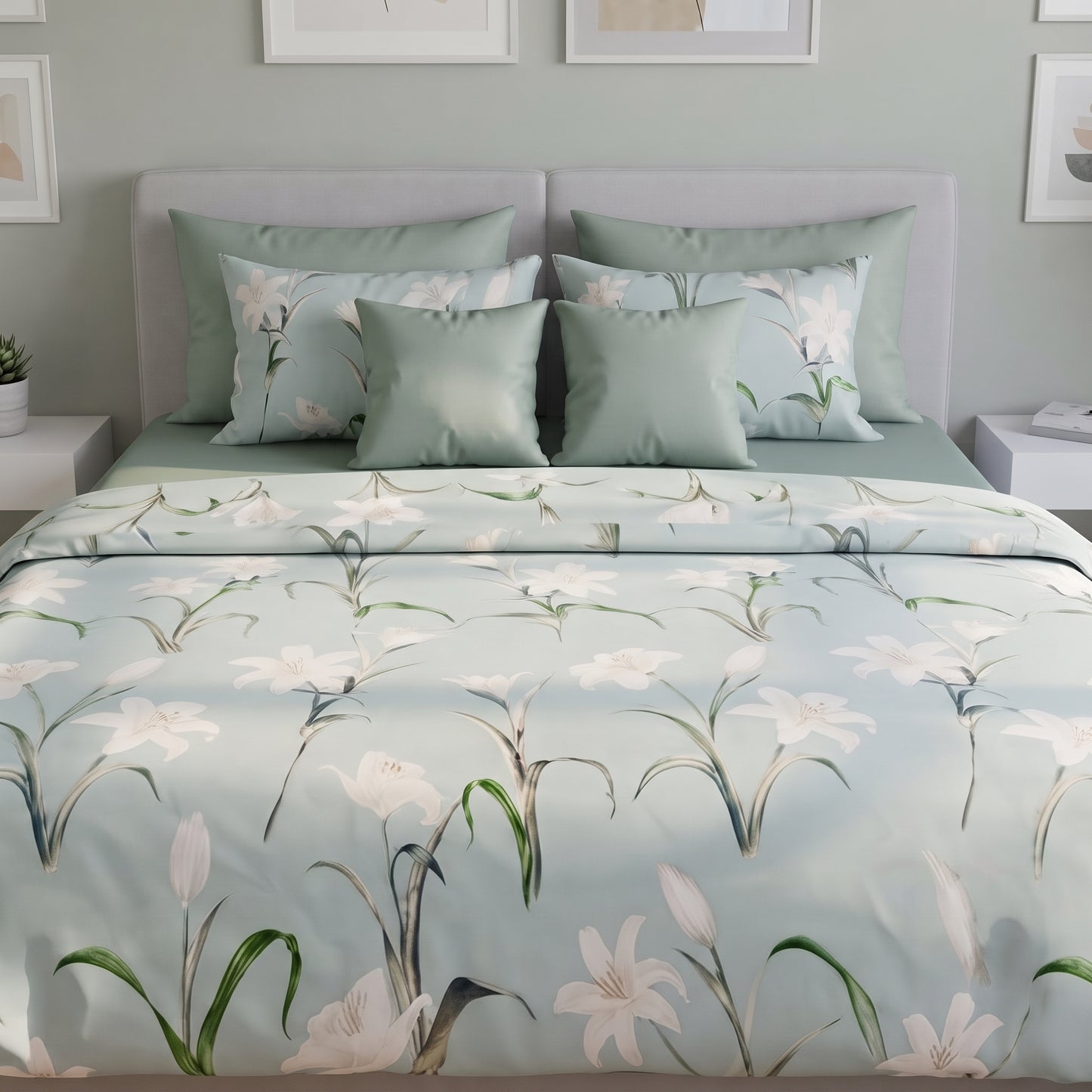 The Serene Lily Botanical Comforter Set