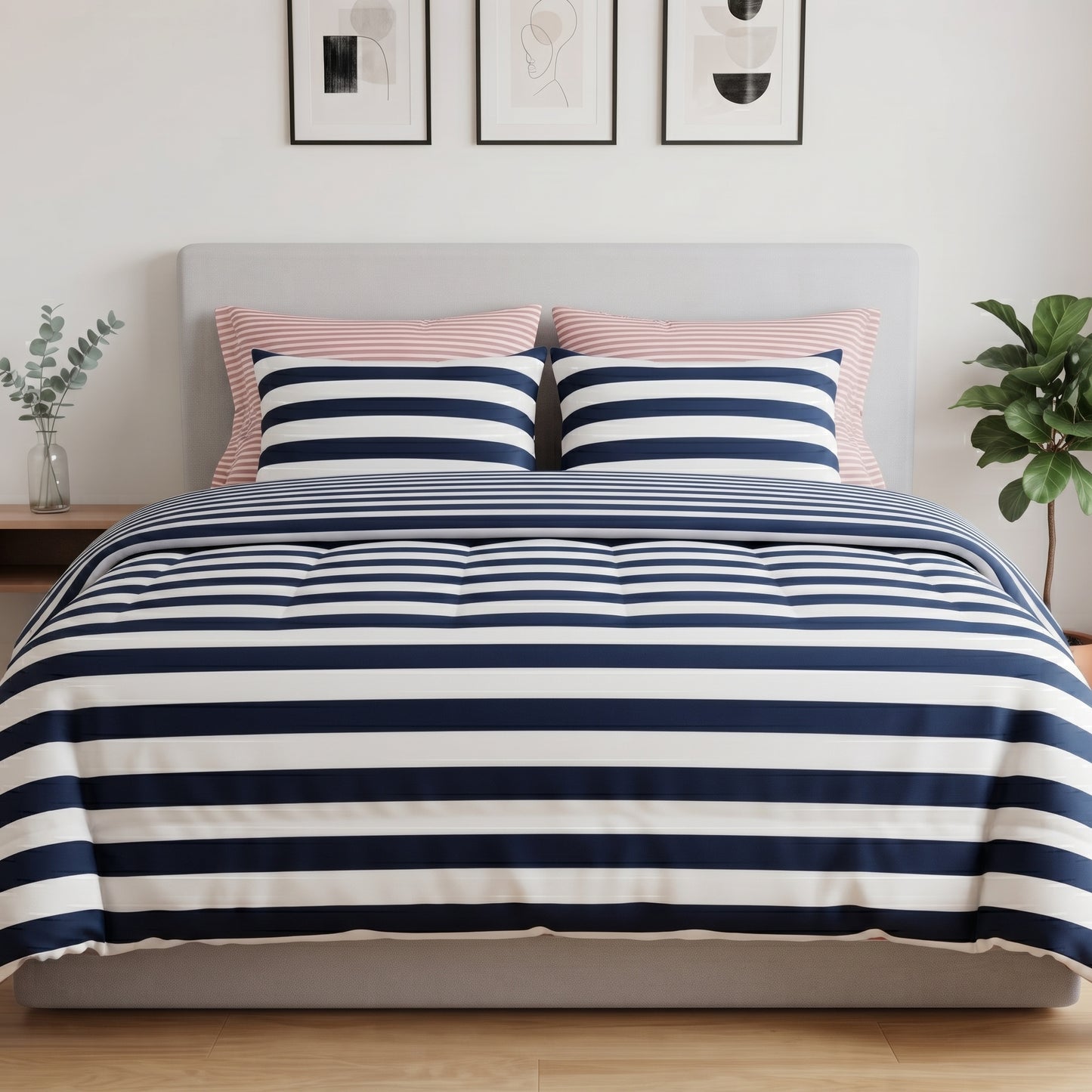 Harbor Blue & Coral Percale Duvet Cover Set
