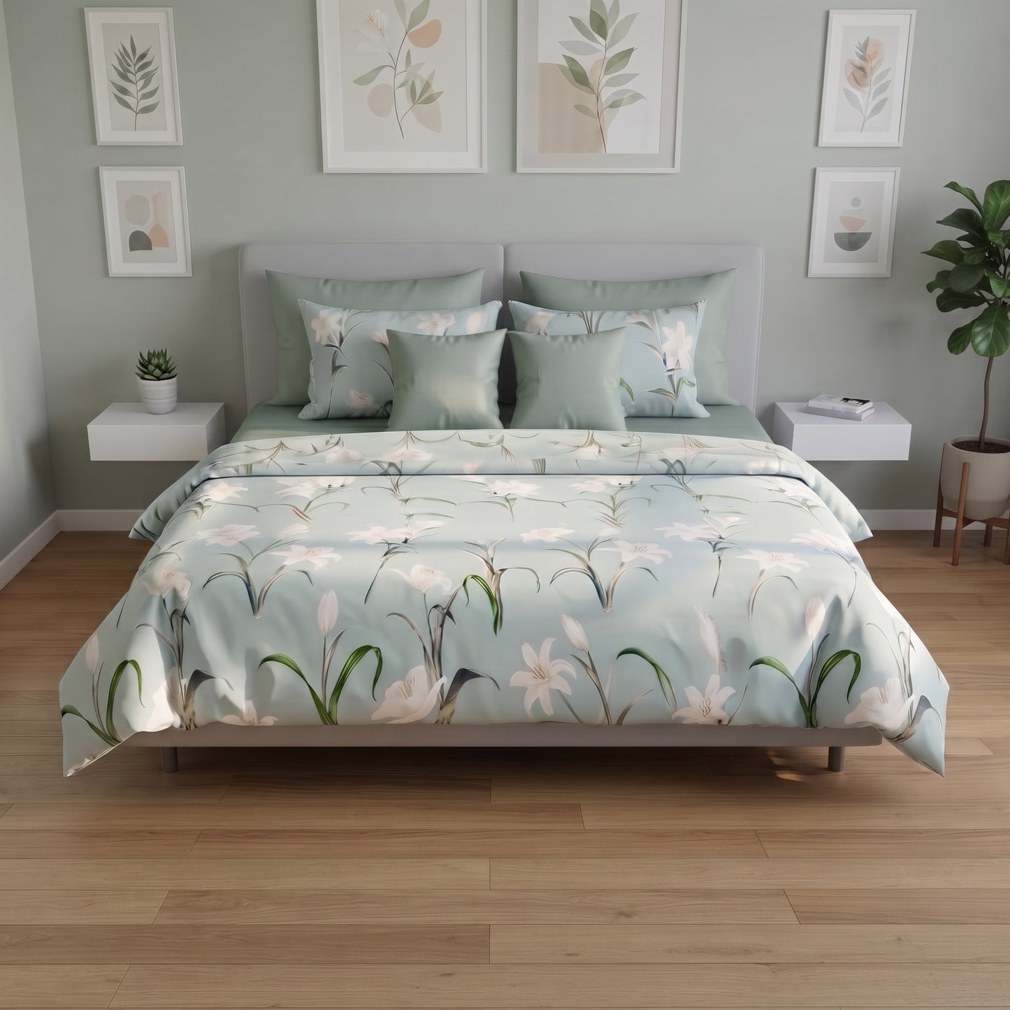 The Serene Lily Botanical Comforter Set