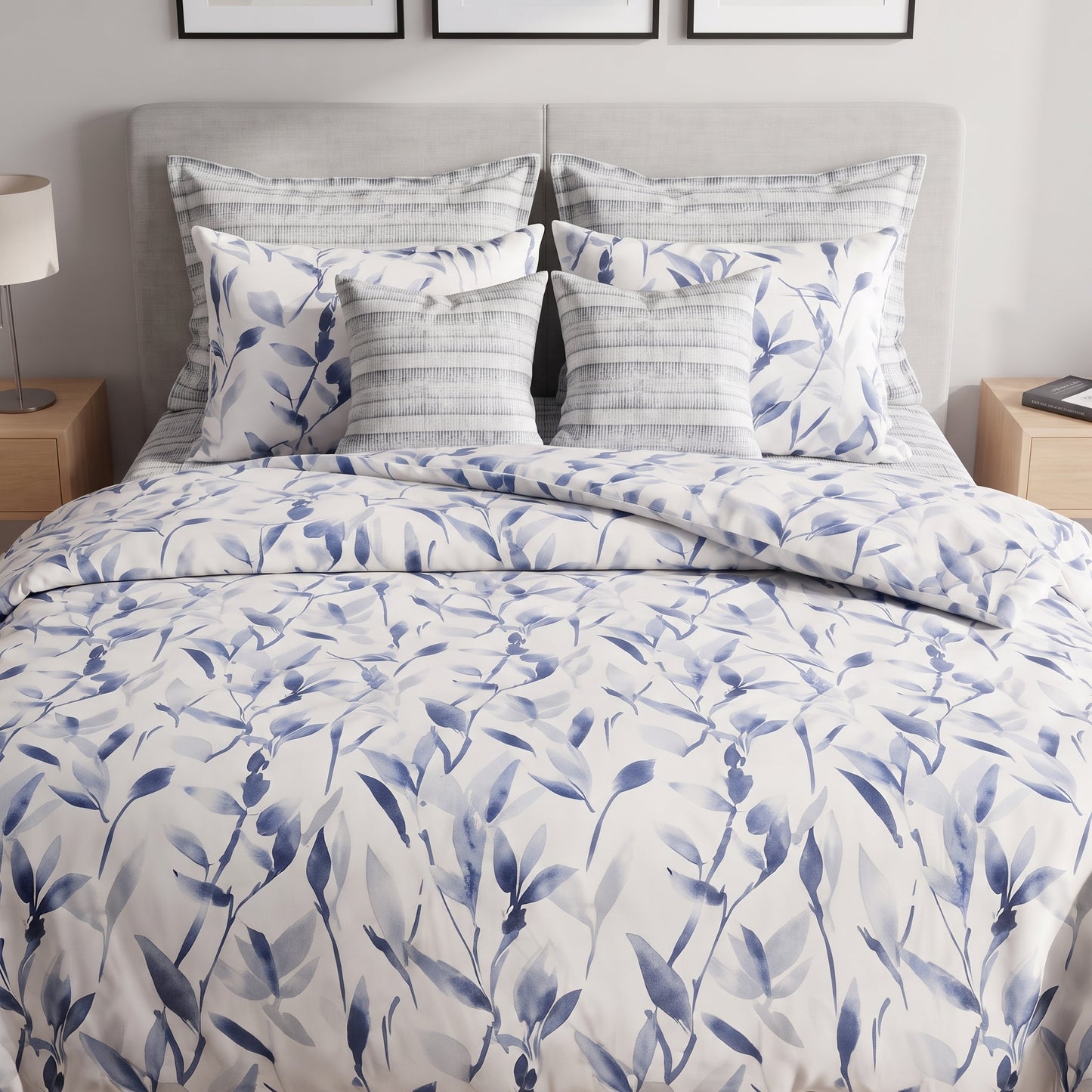 Watercolor Indigo Leaf Comforter Set