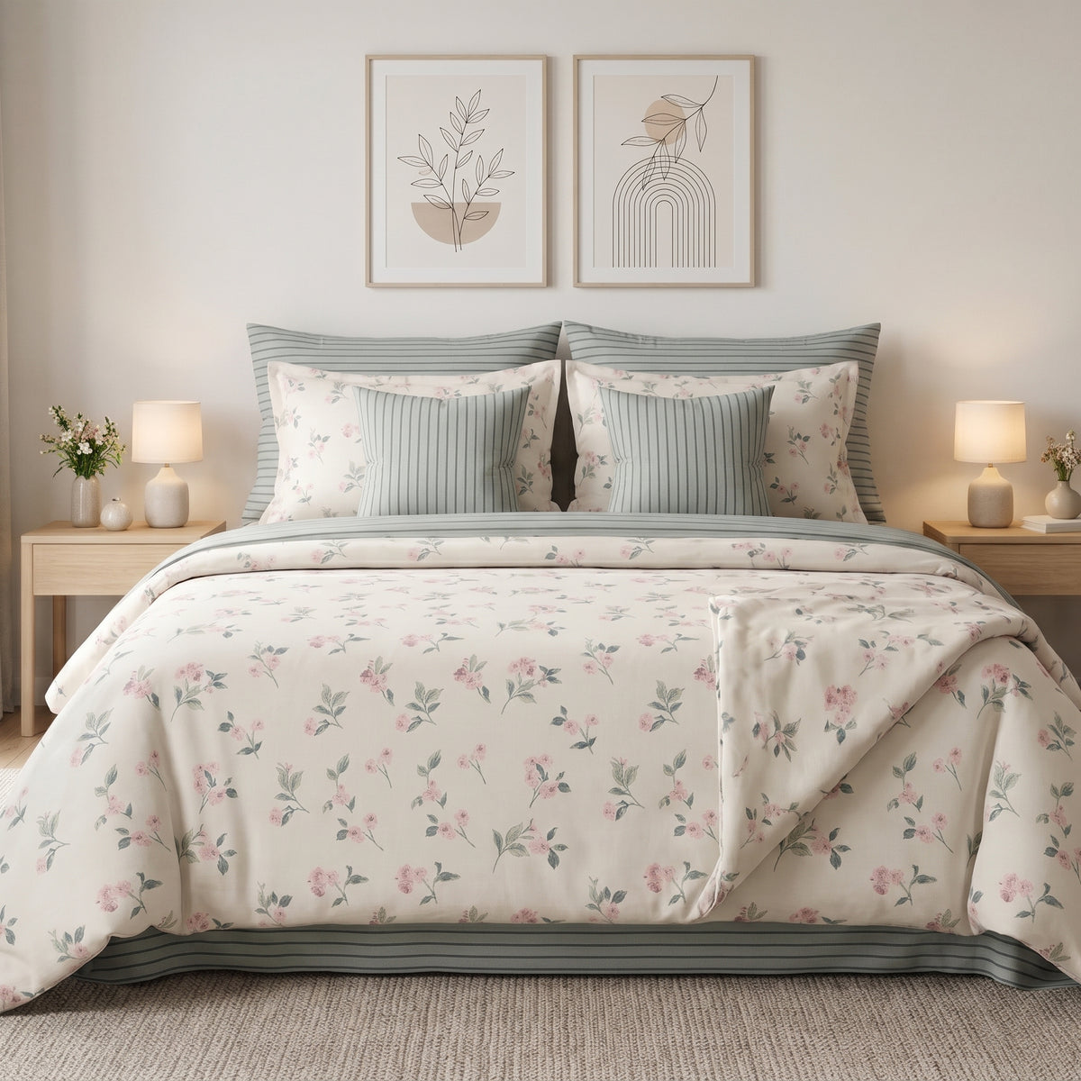 Vintage Rosebud & Sage Duvet Cover Set