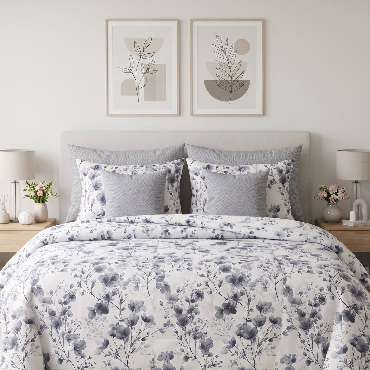 Grey Botanical Duvet Cover Set