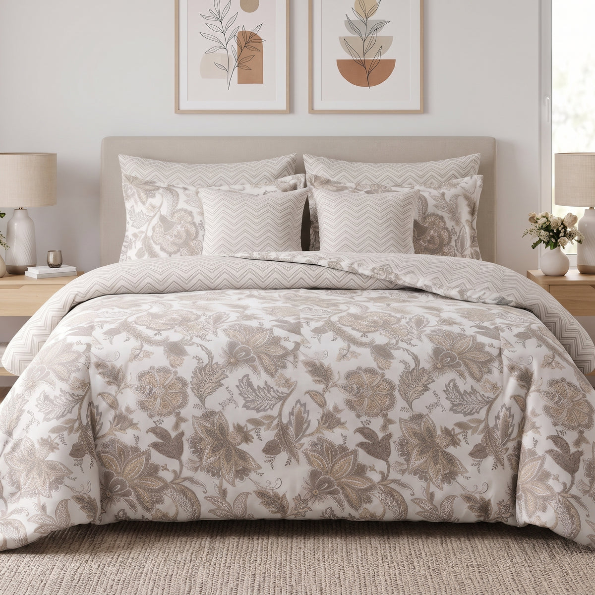 Toasted Almond Damask Duvet Cover Set