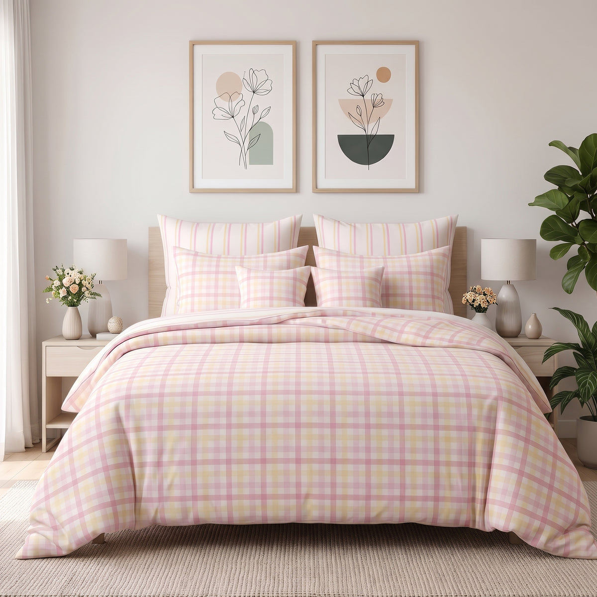 Strawberry Sorbet Check Duvet Cover Set