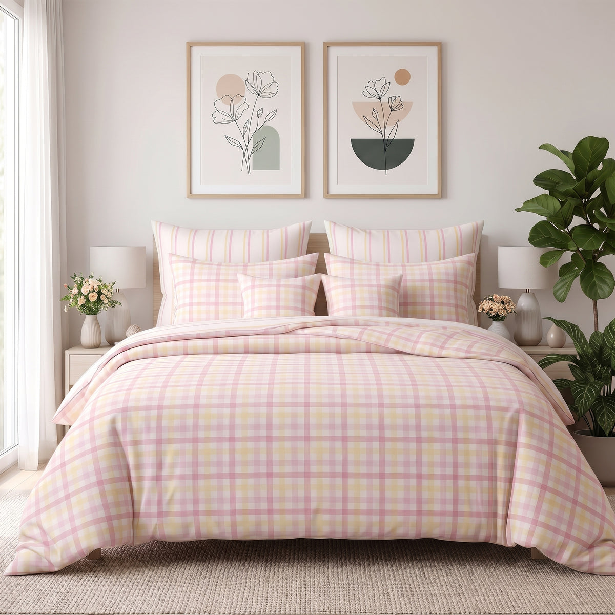 Strawberry Sorbet Check Duvet Cover Set