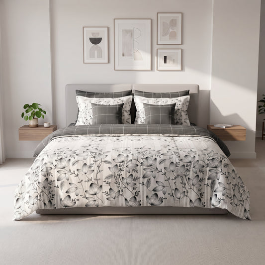 Charcoal Grid & Vine Comforter Set