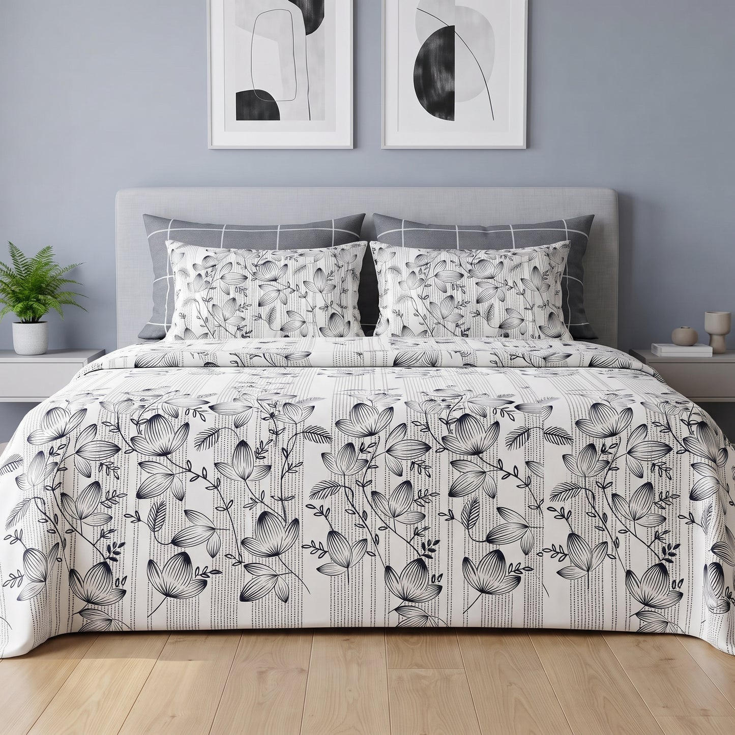 Charcoal Grid & Vine Bed Sheet Set