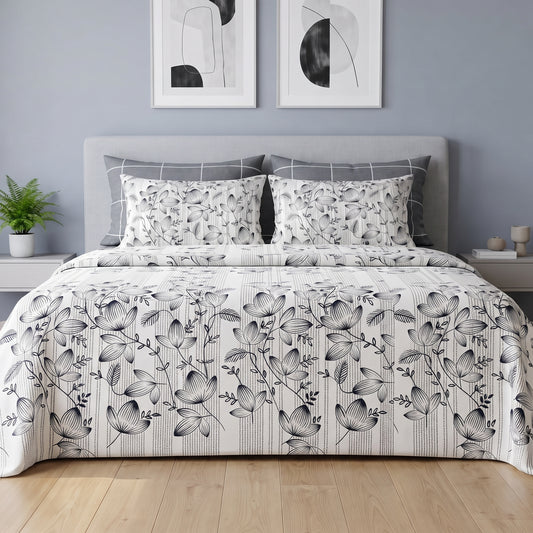 Charcoal Grid & Vine Bed Sheet Set