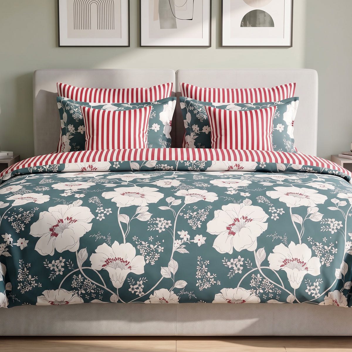 Vintage Ticking Meadow Duvet Cover Set