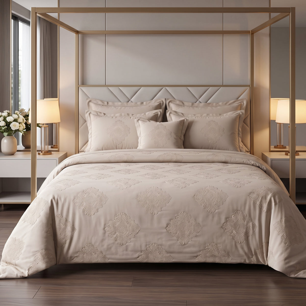 Royal Crest Beige Luxury Comforter Set