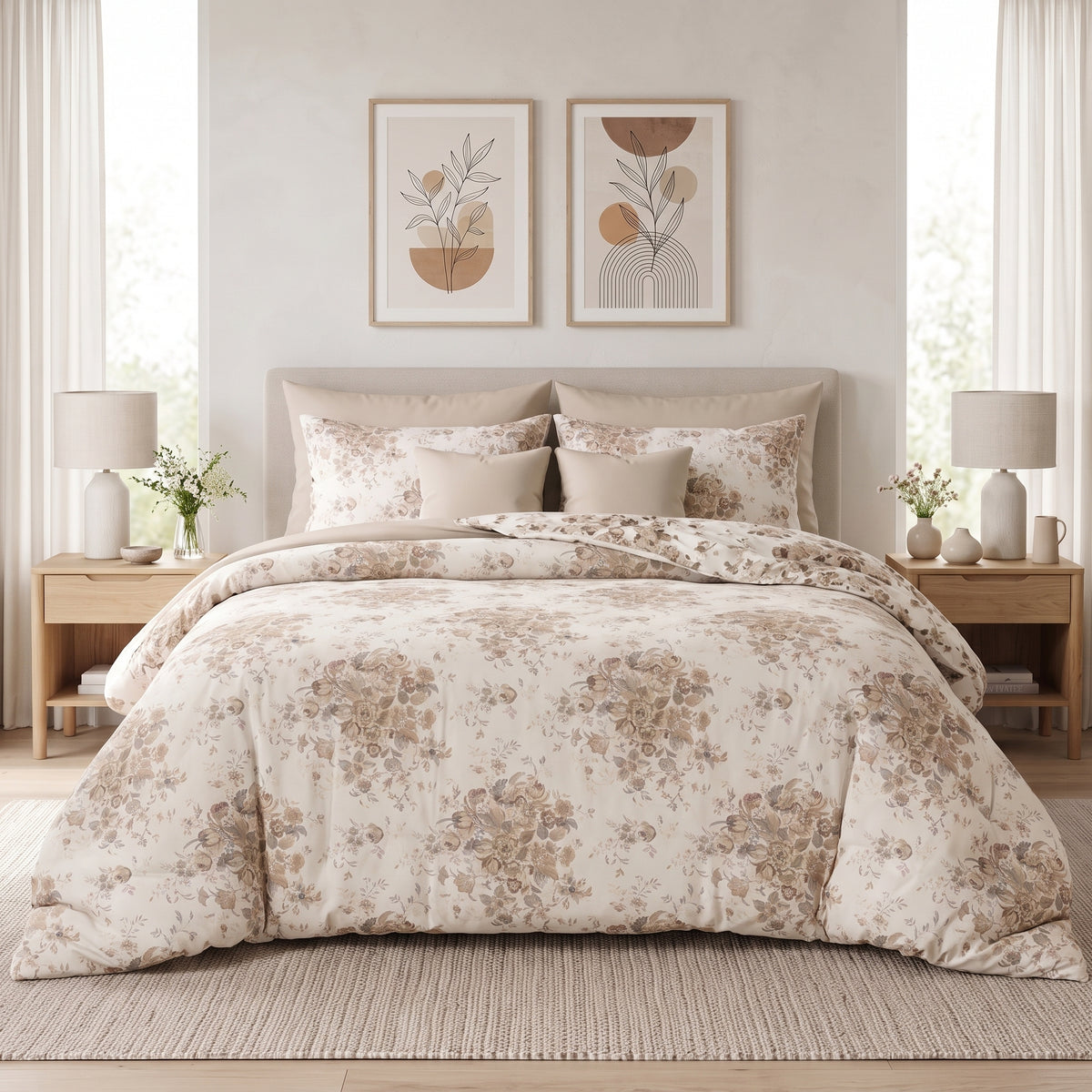 Toffee Bouquet & Beige Comforter Set