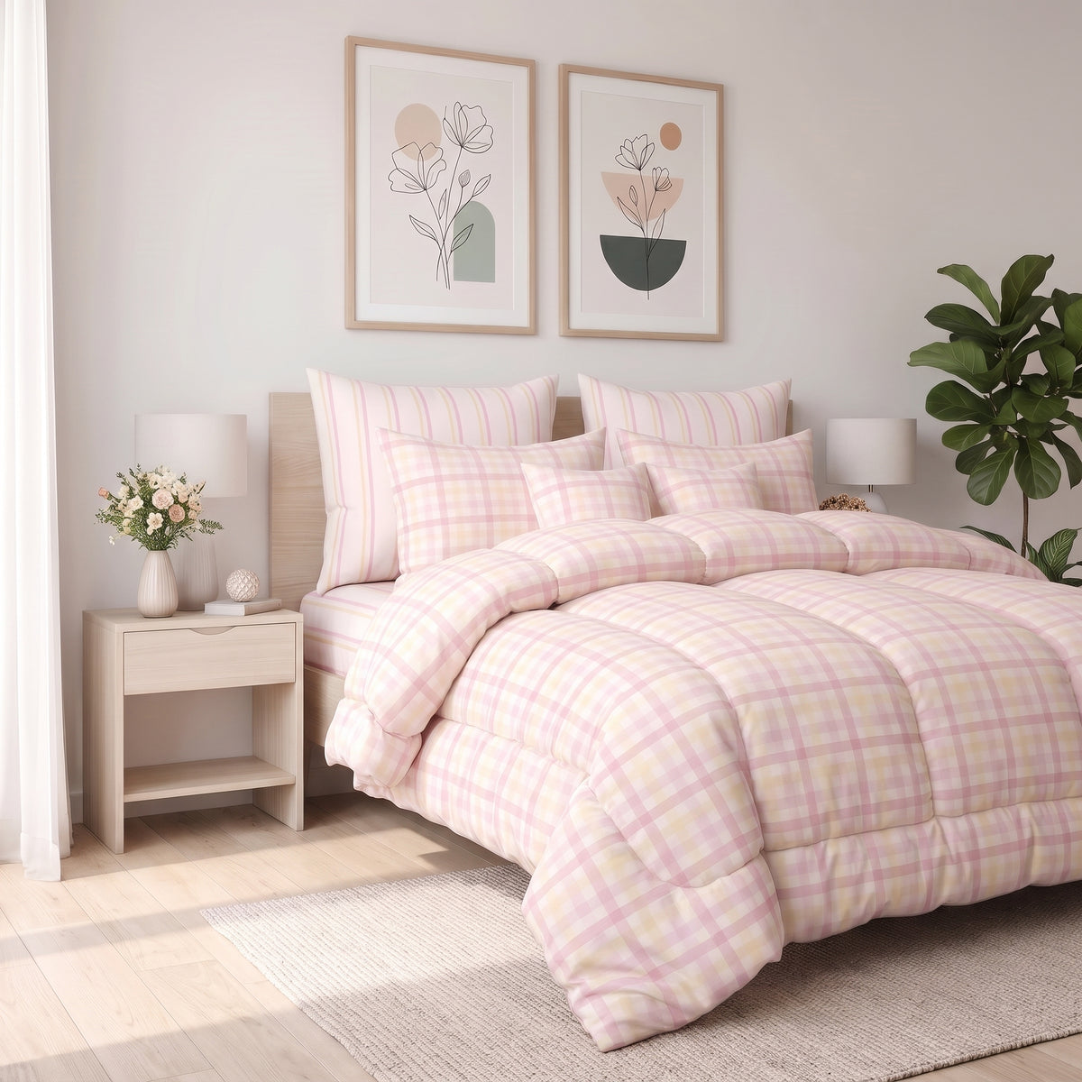 Strawberry Sorbet Check Winter Comforter Set