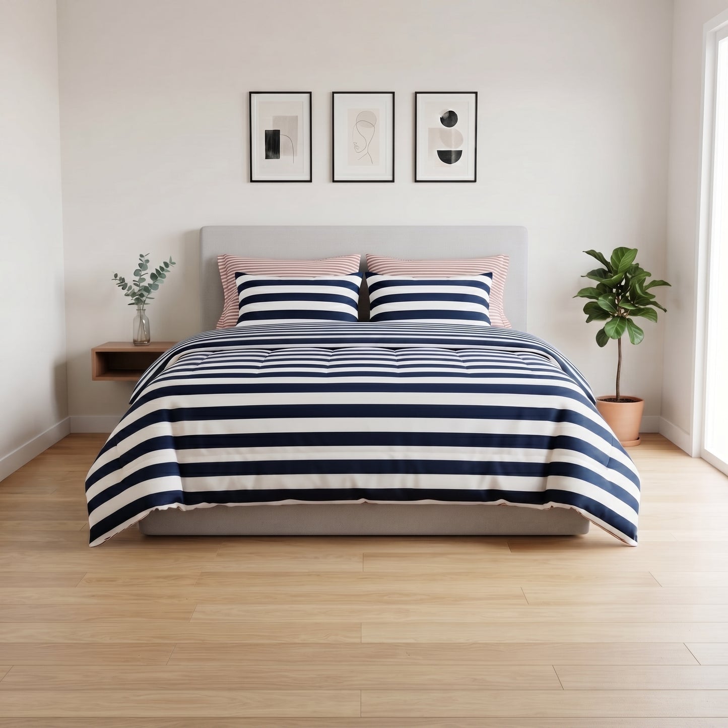 Harbor Blue & Coral Percale Duvet Cover Set