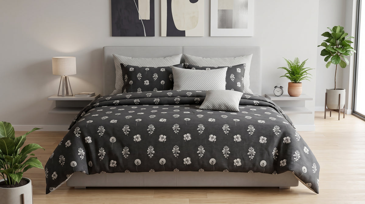 Charcoal Meadow Duvet Cover Set