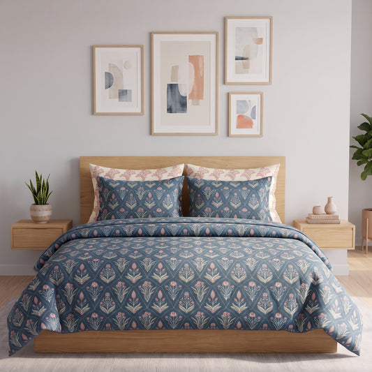 Dusty Blue Flora Comforter Set