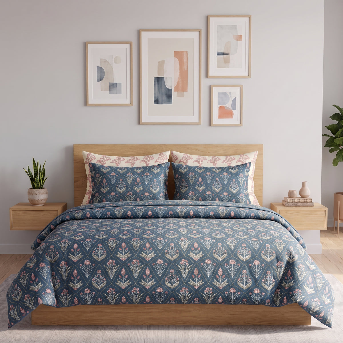 Dusty Blue Flora Duvet Cover Set