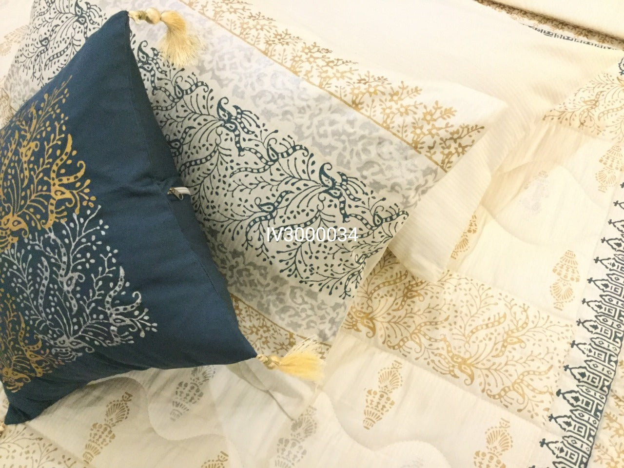 Royal Indigo & Gold Block Print Comforter Set