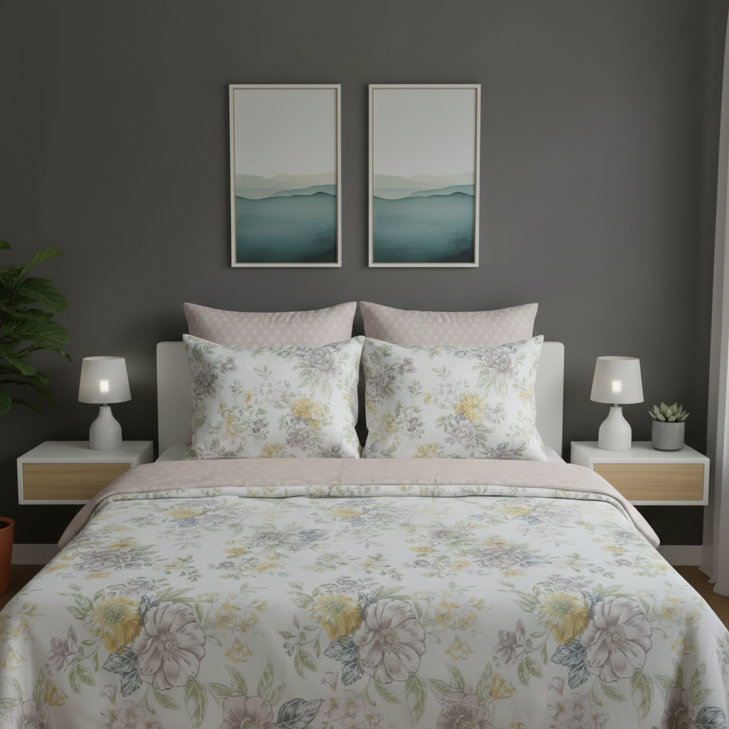 IV812 Luxury Cotton Satin Comforter Set - Light Filling